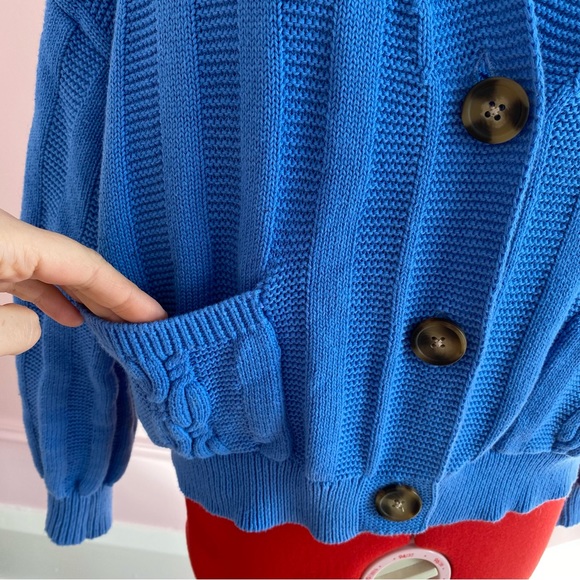 COLOUR EIGHTEEN Cropped Cardigan, Blue, 100% Cotton, Front Pockets, Women’s US M - Picture 2 of 9